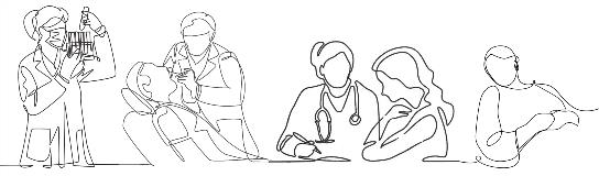 A line-drawing illustration of different healthcare professions including dentist and doctor